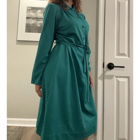 Vintage Mendel of Dallas Midi Teal Shift Dress Peter Pan Collar Mod 70s - Picture 3 of 10